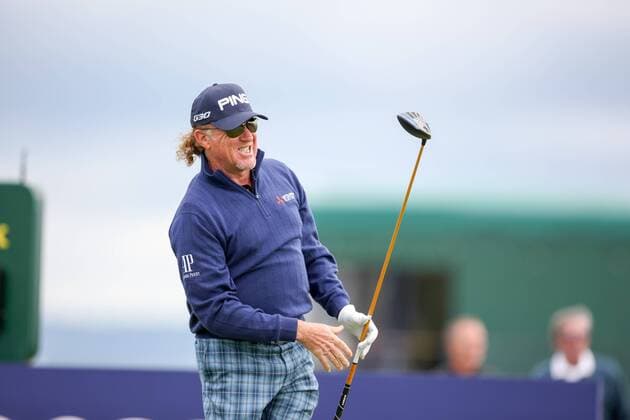 12.07.2015. Gullane, Scotland. Aberdeen Asset Management Scottish Open Final Round. Miguel Angel Jimenez (ESP) watching his drive up the first. xGordonxBellx  ActionPlus11640178
