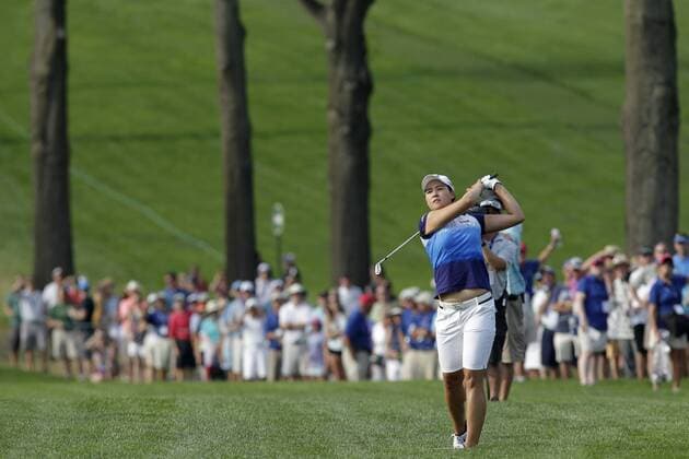 In Gee Chun of Korea hits out of the rough on the 18th hole in the final round of the LPGA Golf Damen U.S. Women s Open Championship at Lancaster Country Club in Lancaster, PA on July 12, 2015. Chun wins the U.S. Women s Open and her first LPGA major championship with a score of 8 under par.  NYP20150712134 JOHNxANGELILLO