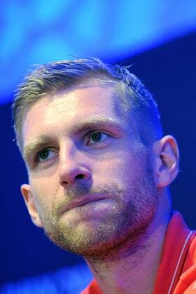 (150714) -- SINGAPORE, July 14, 2015 -- Arsenal s team captain Per Mertesacker attends the press conference PK Pressekonferenz in Singapore, July 14, 2015. The coaches and team captains of Arsenal, Everton, Stoke City and Singapore Select attended the pre-match press conference of the Barclays Asia Trophy in Singapore on Tuesday. ) (SP)SINGAPORE-FOOTBALL-BARCLAYS ASIA TROPHY ThenxChihxWey 