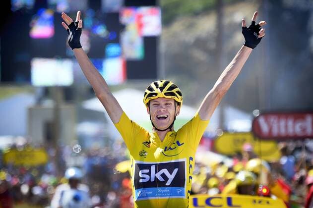 - LA PIERRE SAINT-MARTIN, FRANCE: British Chris Froome of Team Sky celebrates as he crosses the finish line to win stage 10 of the 2015 edition of the Tour de France cycling race, 167 km from Tarbes to La Pierre Saint-Martin, France, Tuesday 14 July 2015. This year s Tour de France is taking place from 4 to 26 July. YORICKxJANSENS  x04664075x