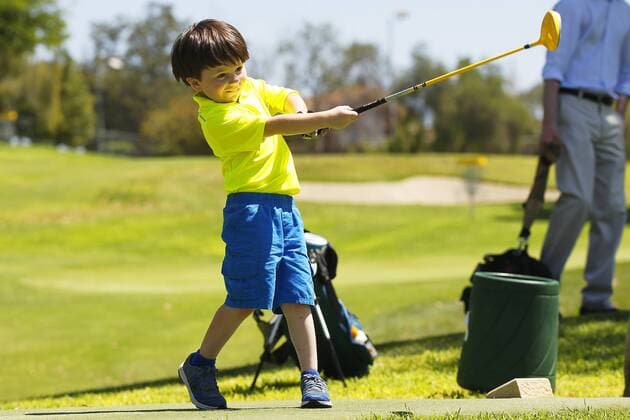 July 14, 2015 - San Diego, California, United States - July 14, 2015_San Diego, CA_USA_ James Grimes III, 4, tees off during the first round of the Junior World Golf Championships 6 and under division at Colina Park Golf Course. Photo by James Grimes III, 4, tees off during the first round of the Junior World Golf Championships 6 and under division at Colina Park Golf Course. - ZUMAs44_