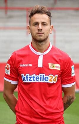 Bajram Nebihi Einzelbild Portrait Portraet Porträt Hochformat Oberkoerper Oberkörper Fußball Fussball zweite 2. Bundesliga Fototermin Porträttermin DFL 2015 2016 Saison 2015 2016 15.07.2015 1. FC Union Berlin Stadion an der Alten Foersterei Försterei