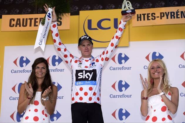 FROOME Christopher of Team Sky in the polka dots jersey pictured during the podium ceremony CYCLISME : Tour de France - Etape 11 - Pau Cauterets - Vallee de Saint Savin - 15 07 2015 Photonews Panoramic 