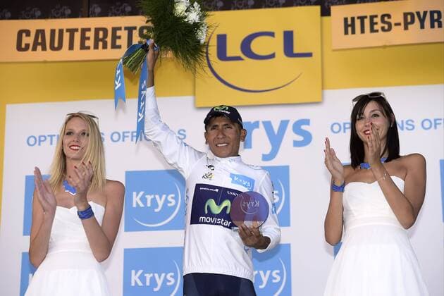 QUINTANA Nairo of Movistar Team in the white jersey pictured during the podium ceremony CYCLISME : Tour de France - Etape 11 - Pau Cauterets - Vallee de Saint Savin - 15 07 2015 Photonews Panoramic 