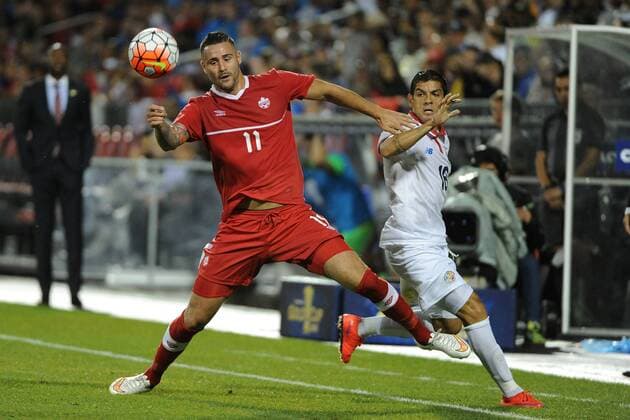 July 14, 2015: Canada F Marcus Haber (11) and Costa Rica D Christian Gamboa (16) in action during the CONCACAF Gold Cup game between Canada and Costa Rica at BMO Field in Toronto, Ont. SOCCER: JUL 14 CONCACAF Gold Cup - Group Stage - Canada v Costa Rica Icon15071413 EDITORIAL USE ONLY
