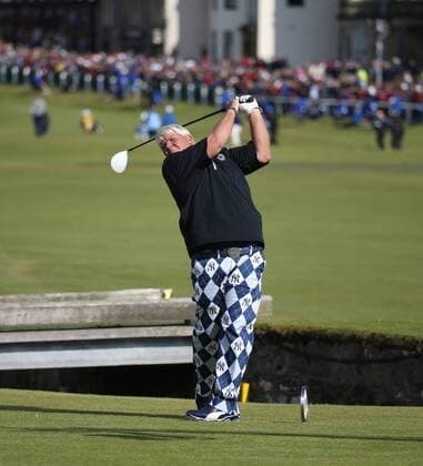 American John Daly drives the ball in the Champion s Challenge ahead of the start of the144th Open Championship, St.Andrews on July 15, 2015.  LON2015071512 HUGOxPHILPOTT
