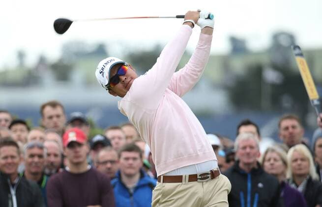 Aktuell Golf - The 144th Open Championship Japan s Hideki Matsuyama tees off on the 2nd tee on the first day of the 144th Open Championship, St.Andrews, Scotland on July 16, 2015.  LON2015071603 HUGOxPHILPOTT