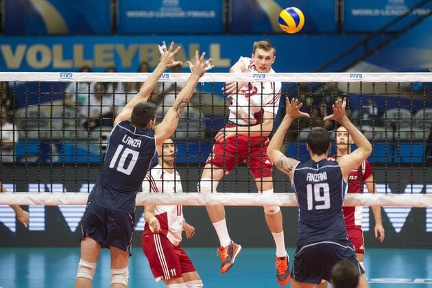 Volei Polonia x Italia RIO DE JANEIRO, Brazil - 07 16 2015: VOLEI POLAND X ITALY - Bieniek, Lanza and Anzani for Poland x Italia by the end of the World Volleyball League in Maracan?zinho. This game is part of the Rio2016 Olympic test event in Rio de Janeiro (Photo: Celso Pupo FotoArena)  CelsoxPupo