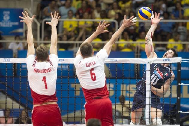 Volei Polonia x Italia RIO DE JANEIRO, Brazil - 07 16 2015: VOLEI POLAND X ITALY - Lanza, Nowakowski and Kurek for Poland x Italia by the end of the World Volleyball League in Maracan?zinho. This game is part of the Rio2016 Olympic test event in Rio de Janeiro (Photo: Celso Pupo FotoArena)  CelsoxPupo
