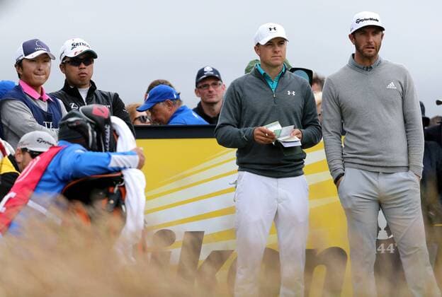 (L-R) Daisuke Shindo, Hideki Matsuyama (JPN), Jordan Spieth, Dustin Johnson (USA), JULY 16, 2015 Hideki Matsuyama of Japan in action on the 15th hole during the first round of the 144th British Open Championship at the Old Course, St Andrews in Fife, Scotland. NoxThirdxPartyxSales  (waha018050)