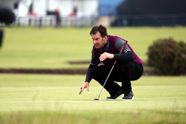 Nick Faldo (ENG), JULY 16, 2015 Nick Faldo of England lines up on the 17th hole during the first round of the 144th British Open Championship at the Old Course, St Andrews in Fife, Scotland. NoxThirdxPartyxSales  (waha018084)