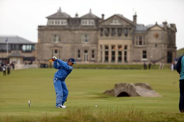 Rickie Fowler (USA), JULY 16, 2015 Rickie Fowler of the United States tees off on the 18th hole during the first round of the 144th British Open Championship at the Old Course, St Andrews in Fife, Scotland. NoxThirdxPartyxSales  (waha018085)