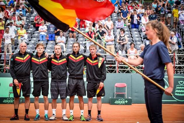 - MIDDELKERKE, BELGIUM: Belgian captain Johan Van Herck, Belgian David Goffin, Belgian Steve Darcis, Belgian Ruben Bemelmans and Belgian Kimmer Coppejans pictured ahead of the first game between Belgian Steve Darcis and Canadian Frank Dancevic at the Davis Cup quarter final World Group meeting between Belgium and Canada, Friday 17 July 2015 in Middelkerke. LUCxCLAESSEN  x04666073x