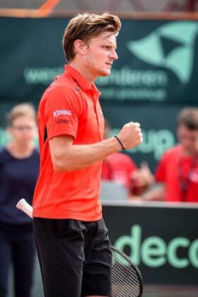- MIDDELKERKE, BELGIUM: Belgian David Goffin celebrates during the second game between Belgian David Goffin and Canadian Filip Peliwo at the Davis Cup quarter final World Group meeting between Belgium and Canada, Friday 17 July 2015 in Middelkerke. LUCxCLAESSEN  x04666374x
