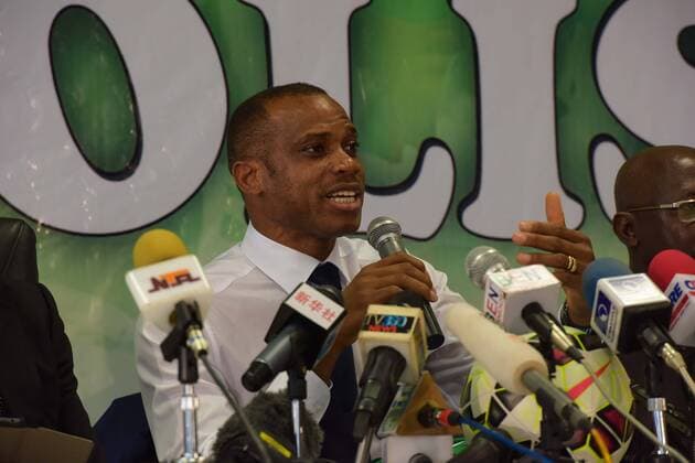 (150716) -- ABUJA, July 16, 2015 -- Sunday Oliseh, newly appointed coach for Nigeria s Super Eagles Football Team answers questions after signing a contract in Abuja, capital of Nigeria, July 15, 2015. The Nigerian Football Federation on Wednesday appointed Sunday Oliseh as the new coach. He will replace Stephen Keshi who was sacked two weeks ago. ) NIGERIA-ABUJA-SUPER EAGLES-NEW COACH YangxYang 