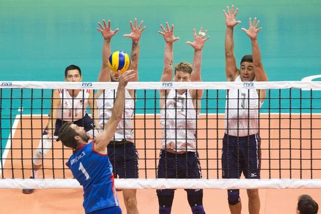 Volei USA x Servia RIO DE JANEIRO, Brazil - 18 07 2015: VOLEI USA X SERBIA - Nikola Kovacevic, Christenson, Anderson and Holt for USA Volleyball x Servia by the semi-final of the World Volleyball League in Maracan?zinho. This game is part of the Rio2016 Olympic test event in Rio de Janeiro (Photo: Celso Pupo FotoArena).  CelsoxPupo