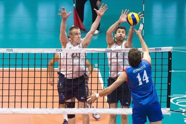 Volei USA x Servia RIO DE JANEIRO, Brazil - 18 07 2015: VOLEI USA X SERBIA - Atanasijevic, Anderson and Smith for USA Volleyball x Servia by the semi-final of the World Volleyball League in Maracan?zinho. This game is part of the Rio2016 Olympic test event in Rio de Janeiro (Photo: Celso Pupo FotoArena).  CelsoxPupo