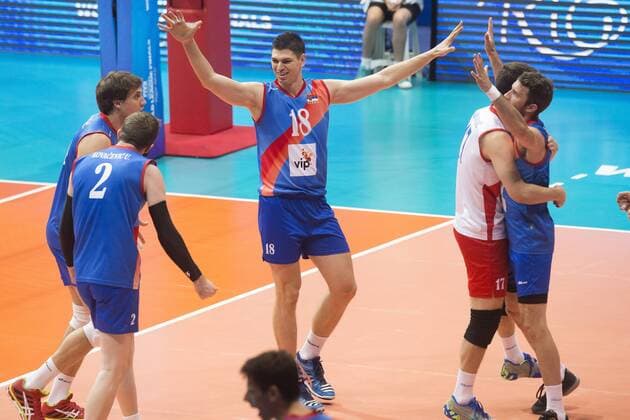 Volei USA x Servia RIO DE JANEIRO, Brazil - 18 07 2015: VOLEI USA X SERBIA - Padrascanin commemorates point for USA Volleyball x Servia by the semi-final of the World Volleyball League in Maracan?zinho. This game is part of the Rio2016 Olympic test event in Rio de Janeiro (Photo: Celso Pupo FotoArena).  CelsoxPupo