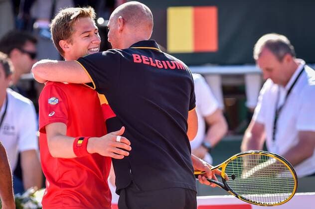 - MIDDELKERKE, BELGIUM: Belgian Kimmer Coppejans and Davis Cup captain Johan Van Herck celebrate after winning the Davis Cup quarter final World Group meeting between Belgium and Canada, Saturday 18 July 2015 in Middelkerke. LUCxCLAESSEN  x04667011x