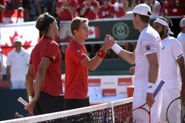 Belguim team Ruben Bemelmans and Kimmer Coppejans against Canadian team Daniel Nestor and Adil Shamasdin TENNIS : Belgique vs Canada - Coupe Davis - 1 4 - 18 07 2015 PhotoNews Panoramic 