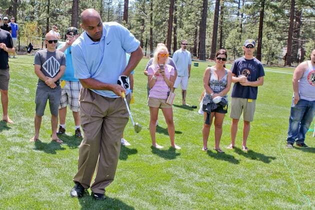 Jul 18, 2015 - South Lake Tahoe, California, U.S. - Using his club for a cane just a couple days away from surgery, NBA Basketball Herren USA star, CHARLES BARKLEY played in the American Century Championship Celebrity golf held at the Edgewood golf course on the shore of South Lake Tahoe. Golf 2015 - American Century Celebrity Championship - ZUMAa07_
