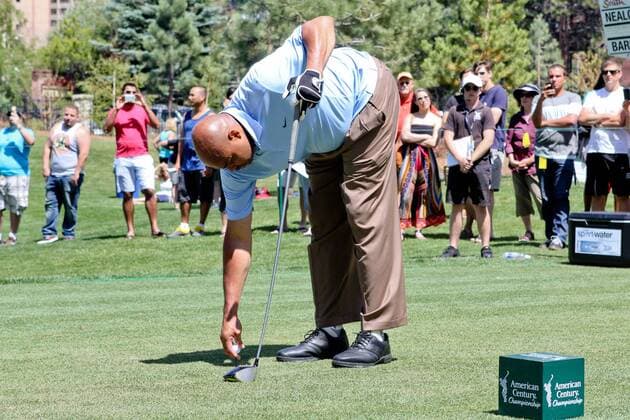 Jul 18, 2015 - South Lake Tahoe, California, U.S. - Using his club for a cane just a couple days away from surgery, NBA Basketball Herren USA star, CHARLES BARKLEY played in the American Century Championship Celebrity golf held at the Edgewood golf course on the shore of South Lake Tahoe. Golf 2015 - American Century Celebrity Championship - ZUMAa07_