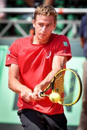 - MIDDELKERKE, BELGIUM: Belgian Kimmer Coppejans pictured in action during the fourth game between Belgian Kimmer Coppejans and Canadian Frank Dancevic at the Davis Cup quarter final World Group meeting between Belgium and Canada, Sunday 19 July 2015 in Middelkerke. Belgium leads 3-0 and qualified for the semi-finals. LUCxCLAESSEN  x04667235x
