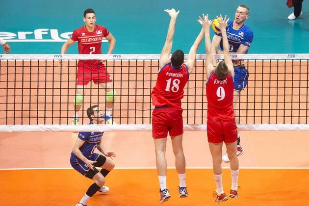Volei Servia X Franca RIO DE JANEIRO, Brazil - 07 19 2015: VOLLEYBALL SERBIA X FRANCE - Le Roux, Javovic and Padrascanin during Servia X France by the end of the World Volleyball League in Maracan?zinho Gymnasium. (Photo: Celso Pupo FotoArena)  CelsoxPupo