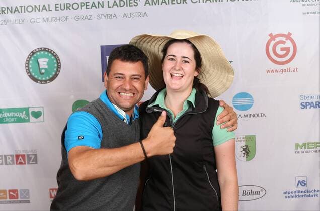 Aktuell Golf Damen, International European Ladies Amateur Championship - Fotoshooting GOLF - IELAC 2015, photo shoot FROHNLEITEN,AUSTRIA,20.JUL.15 - GOLF - EGA, European Golf Association, International European Ladies Amateur Championship, GC Murhof, photo shooting. Image shows Gary Stangl (Murhof) and Paula Grant (IRL). GEPAxpictures xChristianxWalgram