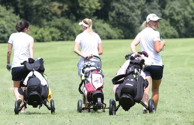 GOLF - IELAC 2015 FROHNLEITEN,AUSTRIA,20.JUL.15 - GOLF - EGA, European Golf Association, International European Ladies Amateur Championship, GC Murhof, practice day. Image shows Anja Purgauer, Ines Fendt and Leonie Bettel (AUT). GEPAxpictures xAndreasxPranter