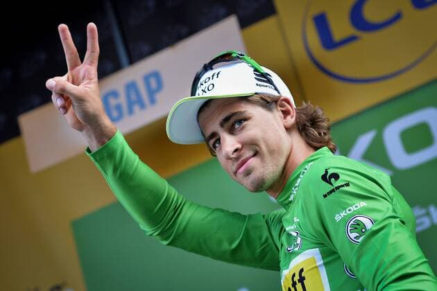 - GAP, FRANCE: Slovakian Peter Sagan of Tinkoff-Saxo celebrates on the podium in the green jersey of leader in the sprint ranking after stage 16 of the 2015 edition of the Tour de France cycling race, 201 km from Bourg-de-Peage to Gap, France, Monday 20 July 2015. DAVIDxSTOCKMAN  x04667699x