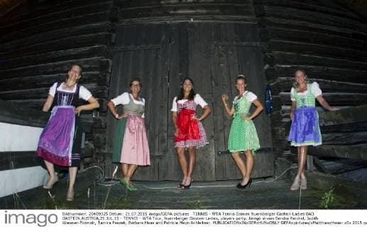TENNIS - WTA Tennis Damen Nuernberger Gastein Ladies BAD GASTEIN,AUSTRIA,21.JUL.15 - TENNIS - WTA Tour, Nuernberger Gastein Ladies, players party. Image shows Sandra Reichel, Judith Wiesner-Floimair, Tamira Paszek, Barbara Haas and Patricia Mayr-Achleitner. GEPAxpictures xMatthiasxHauer