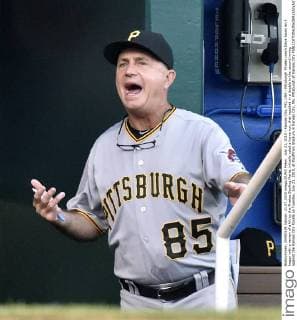 July 21, 2015 - Kansas City, MO, USA - Pittsburgh Pirates coach Dave Jauss isn t happy with a review of a hit by the Pirates Starling Marte, initially ruled a home run, that resulted in a double in the second inning against the Kansas City Royals on Tuesday, July 21, 2015, at Kauffman Stadium in Kansas City, Mo. Pittsburgh at Kansas City - ZUMAm67_