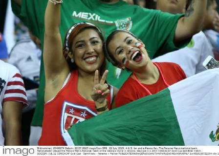 22 July 2015: A U.S. fan and a Mexico fan. The Panama Men s national team Nationalteam played the Mexico Men s National Team at the Georgia Dome in Atlanta, Georgia in a 2015 CONCACAF Gold Cup semifinal match. SOCCER: JUL 22 CONCACAF Gold Cup - Semifinals - Panama v Mexico Icon918150722204 EDITORIAL USE ONLY