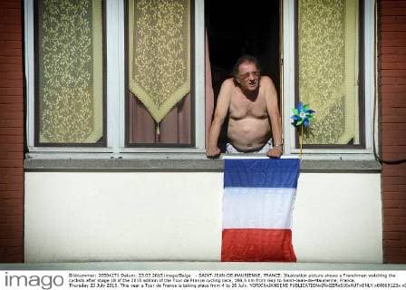 - SAINT-JEAN-DE-MAURIENNE, FRANCE: Illustration picture shows a Frenchman watching the cyclists after stage 18 of the 2015 edition of the Tour de France cycling race, 186,5 km from Gap to Saint-Jean-de-Maurienne, France, Thursday 23 July 2015. This year s Tour de France is taking place from 4 to 26 July. YORICKxJANSENS  x04669123x