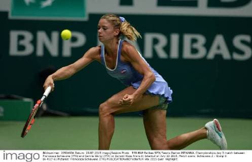 TEB BNP Paribas WTA Tennis Damen ISTANBUL Championships day 3 match between Francesca Schiavone (ITA) and Camila Giorgi (ITA) at Garanti Koza Arena in Istanbul on July 23 2015. Match score: Schiavone 2 - Giorgi 0 (6-4)(7-6) Pictured: Francesca Schiavone (ITA) 