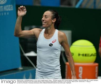TEB BNP Paribas WTA Tennis Damen ISTANBUL Championships day 3 match between Francesca Schiavone (ITA) and Camila Giorgi (ITA) at Garanti Koza Arena in Istanbul on July 23 2015. Match score: Schiavone 2 - Giorgi 0 (6-4)(7-6) Pictured: Francesca Schiavone (ITA) 