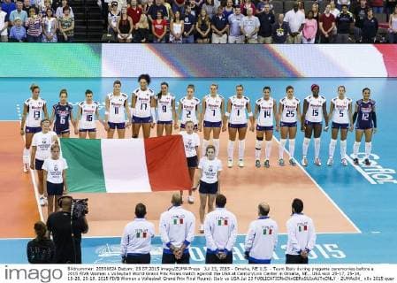 Jul 23, 2015 - Omaha, NE U.S. - Team Italy during pregame ceremonies before a 2015 FIVB Women s Volleyball World Grand Prix Finals match against the USA at CenturyLink Center in Omaha, NE...USA won 25-17, 25-14, 15-25, 25-18. 2015 FIVB Women s Volleyball Grand Prix Final Round: Italy vs USA Jul 23 - ZUMAc04_