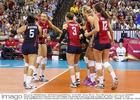 Jul 23, 2015 - Omaha, NE U.S. - Team USA celebrates in action during a 2015 FIVB Women s Volleyball World Grand Prix Finals match between Italy and USA at CenturyLink Center in Omaha, NE...USA won 25-17, 25-14, 15-25, 25-18. 2015 FIVB Women s Volleyball Grand Prix Final Round: Italy vs USA Jul 23 - ZUMAc04_