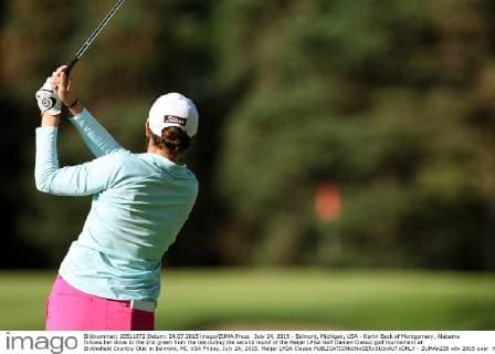 July 24, 2015 - Belmont, Michigan, USA - Karlin Beck of Montgomery, Alabama follows her drive to the 2nd green from the tee during the second round of the Meijer LPGA Golf Damen Classic golf tournament at Blythefield Country Club in Belmont, MI, USA Friday, July 24, 2015. Meijer LPGA Classic  - ZUMAn230
