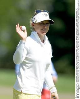 July 24, 2015 - Belmont, Michigan, USA - Morgan Pressel of Boca Raton, FL acknowledges the crowd after her birdie on the 15th green during the second round of the Meijer LPGA Golf Damen Classic golf tournament at Blythefield Country Club in Belmont, MI, USA Friday, July 24, 2015. Meijer LPGA Classic  - ZUMAn230