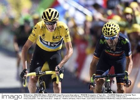 FROOME Christopher of Team Sky - VALVERDE Alejandro of Movistar Team during the stage 20 of the 102nd edition of the Tour de France 2015 with start in Modane Valfrejus and finish in Alpe D Huez, France (110,5 kms) CYCLISME : Tour de France 2015 - Stage 20 - Modane Valfrejus Alpe D Huez- 25 07 2015 PHOTONEWS PANORAMIC 