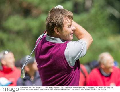 Golf - 2015 Senior Open Championship - Sunningdale Golf Club. Sir Nick Faldo with a drive from the tee at Sunningdale Golf Club. COLORSPORT DANIEL BEARHAM 