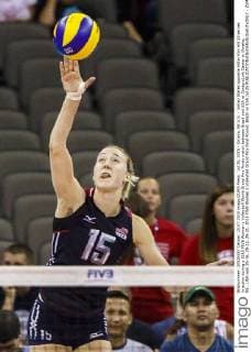 Jul 25, 2015 - Omaha, NE U.S. - United States opposite hitter Kim Hill 15 serves in action during a 2015 FIVB Women s Volleyball World Grand Prix Finals match between Brazil and USA at CenturyLink Center in Omaha, NE...USA won 25-16, 25-22, 25-21. 2015 FIVB Women s Volleyball Grand Prix Final Round: Brazil vs USA Jul 25 - ZUMAc04_