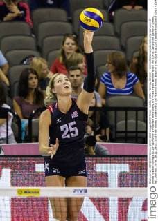 Jul 25, 2015 - Omaha, NE U.S. - United States outside hitter Karsta Lowe 25 serves in action during a 2015 FIVB Women s Volleyball World Grand Prix Finals match between Brazil and USA at CenturyLink Center in Omaha, NE...USA won 25-16, 25-22, 25-21. 2015 FIVB Women s Volleyball Grand Prix Final Round: Brazil vs USA Jul 25 - ZUMAc04_