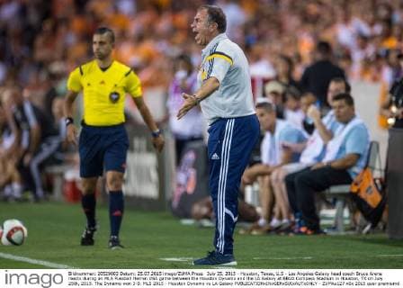 July 25, 2015 - Houston, Texas, U.S - Los Angeles Galaxy head coach Bruce Arena reacts during an MLS Fussball Herren USA game between the Houston Dynamo and the LA Galaxy at BBVA Compass Stadium in Houston, TX on July 25th, 2015. The Dynamo won 3-0. MLS 2015 - Houston Dynamo vs LA Galaxy - ZUMAs127
