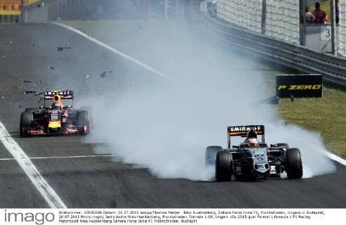 Niko Huelkenberg, Sahara Force India F1, Frontschaden, Ungarn in Budapest, 26.07.2015 Photo:mspb Jerry Andre Niko Huelkenberg, Frontschaden, formula 1 GP, Ungarn