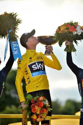 - PARIS, FRANCE: British Chris Froome of Team Sky celebrates on the podium in the yellow jersey of leader in the overall ranking after the last stage of the 2015 edition of the Tour de France cycling race, 109,5 km from Sevres to Paris, Champs Elysees, France, Sunday 26 July 2015. This year s Tour de France is taking place from 4 to 26 July. DAVIDxSTOCKMAN  x04671487x