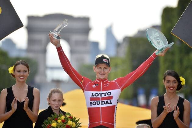 GREIPEL Andre of Lotto Soudal celebrates the win during the final podium ceremony after stage 21 of the 102nd edition of the Tour de France 2015 with start in Sevres - Grznd Paris Seine Ouest and finish in Paris - Champs-Elysees, France (109,5 kms) CYCLISME : Tour de France 2015 - Stage 21 - Seves Paris - 26 07 2015 PHOTONEWS PANORAMIC 