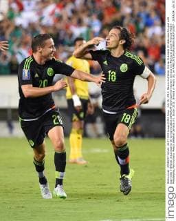 July 26, 2015: Mexico midfielder Andres Guardado 18 celebrates his goal with teammate midfielder Jesus Duenas 20 during the 2015 CONCACAF Gold Cup final between Jamaica and Mexico at Lincoln Financial Field in Philadelphia, Pennsylvania. Mexico defeated Jamaica 3-1. Soccer 2015: Jamaica vs Mexico JUL 26 - ZUMAc04_